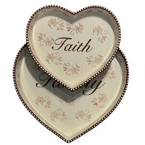 TEMPTATIONS BY TARA FLORAL LACE HEART SHAPED CASSEROLE DISH TRAYS CREAM 10&8 NWT